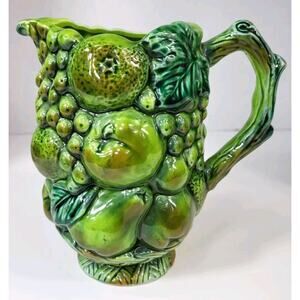 Vintage Inarco Ceramic Green Mist Creamer Fruit Pattern Japan 6.5" E2611
